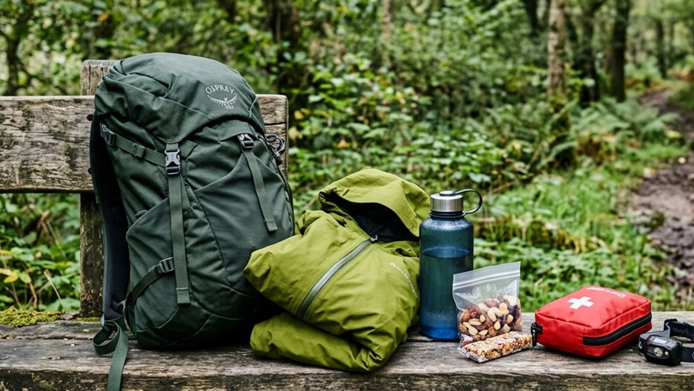 Day hiking backpacks and walking kit prepared for a pack size comparison