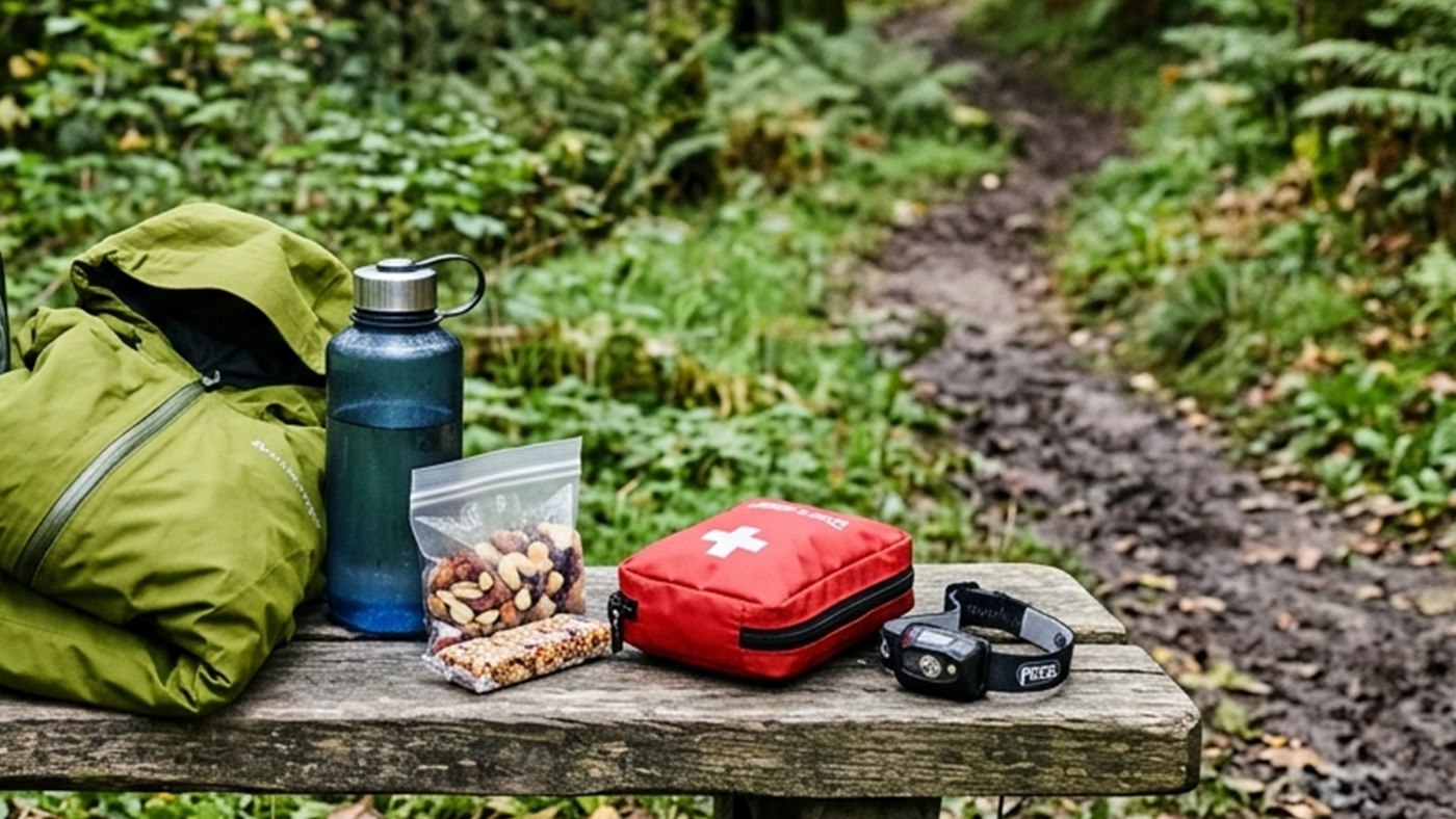 Headtorch and small walking safety kit prepared for a late finish
